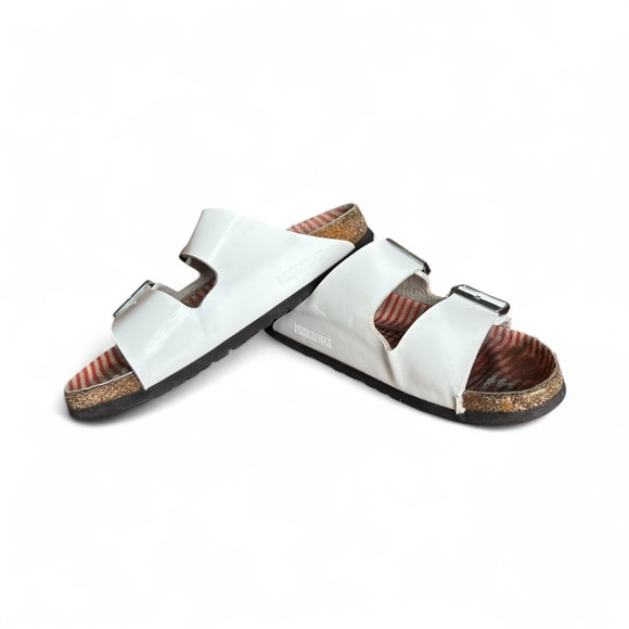Birkenstock Arizona Patent Leather White Slide Sandals Vacation Preppy size 37 - Picture 2 of 10